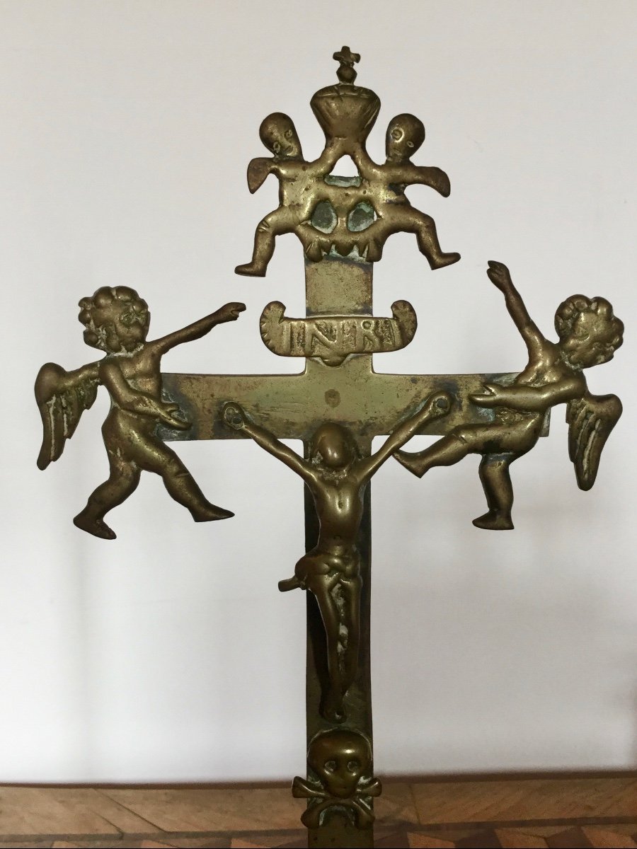 Crucifix Flandres Belgique  , 18e Siècle , Laiton / Bronze .-photo-2